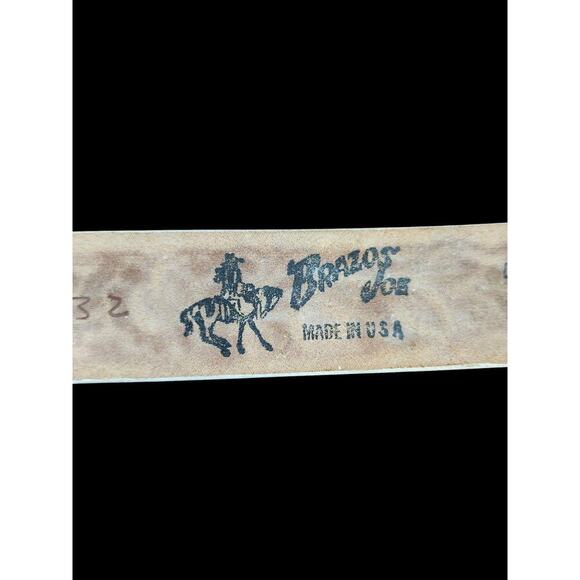 Brazos Joe made in USA tooled floral belt 46131 cream leather - Picture 9 of 13